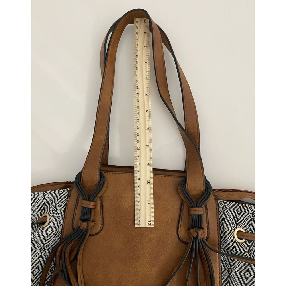 Women's Tote Bag Purse Handbag Brown Black Faux Leather - Picture 10 of 10